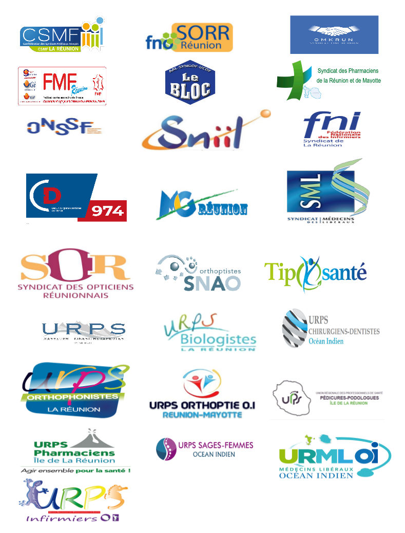 Affiche des logos des syndicats et urps signant la motion