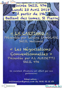 Affiche Soirée Sniil 974 du 23 avril 18 au battant des lames CARPIMKO