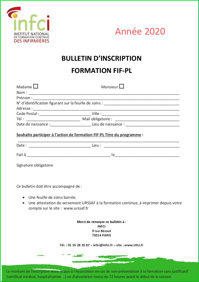 Bulletin d'inscription Avenant 6 au Fif-PL