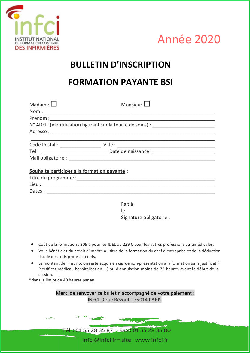 Bulletin d'inscription BSI 2020